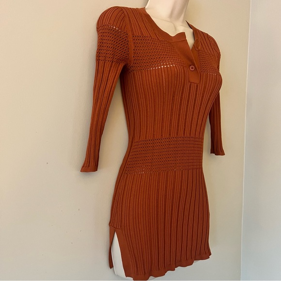 Sandro 3/4 Sleeve Ribbed V Neck Burnt Orange Sweater Size 1 (US Small) - Picture 8 of 16